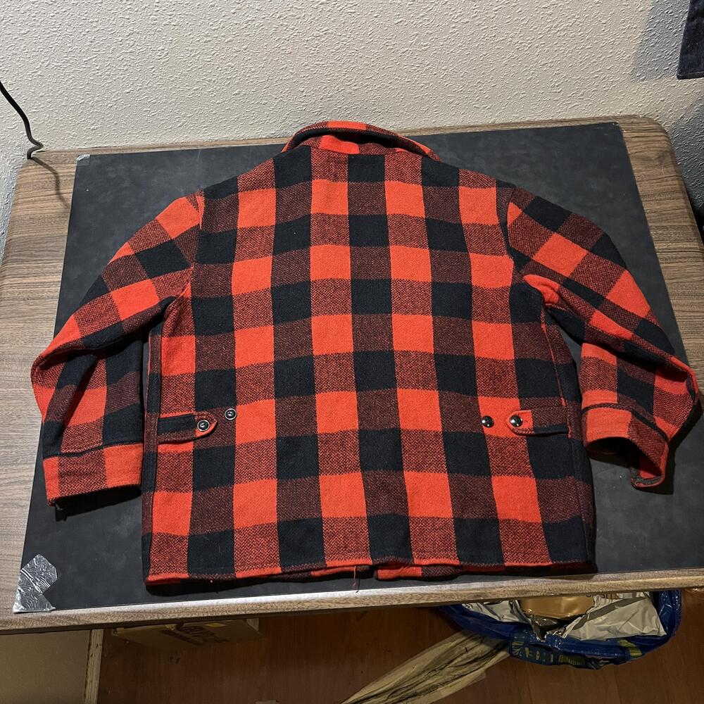 Vintage Melton Mackinaw 50s Jacket Mens Medium Red Black Buffalo Plaid Wool Zip - Picture 13 of 14